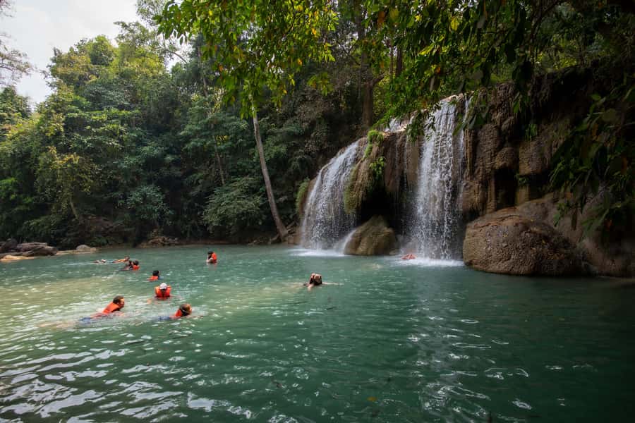 Bangkok: Elephant Sanctuary & Erawan Waterfall Tour - Erawan Waterfall rewards a steady pace