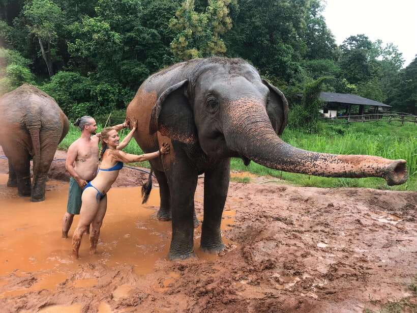 Chiang Mai: Elephant Sanctuary & Waterfall Group Tour - Bathing in the river